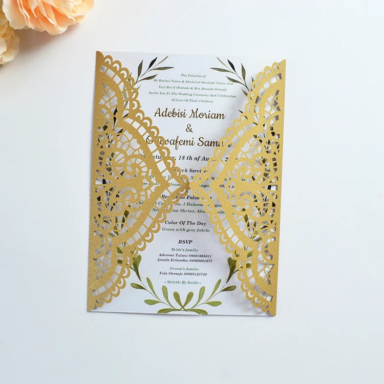 

Элегантные индийские свадебные приглашения цвета шампанского с золотым кружевом и лазерной резкой карточка ворота