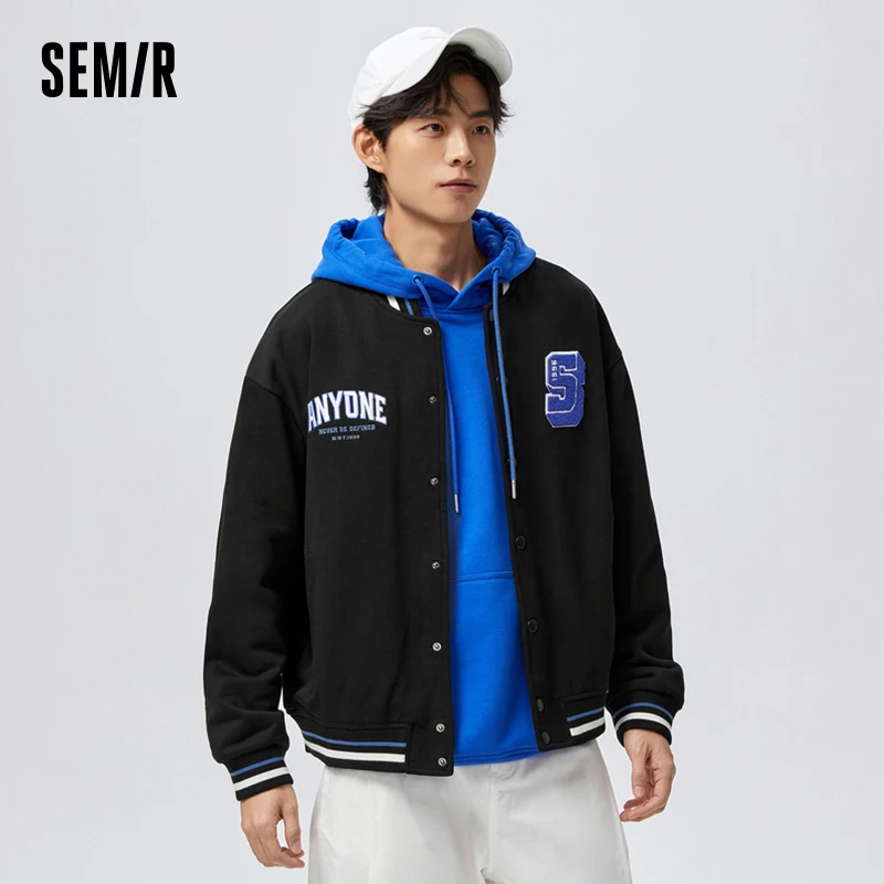 Semir 2023 Men Jacket Spring New American Retro Marley Series Baseball Uniform Jacket for Men semir 2023 women pants spring new wide leg pants commuting solid color slit trousers easy care casual pants for women