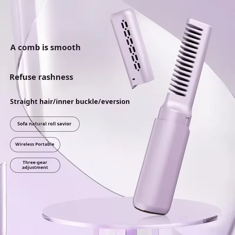 New Design Auto Power Off Fluffy Stylish Charging Anti-scald Fast Heat 2 in 1 Mini Wireless Portable Straight Comb Roller