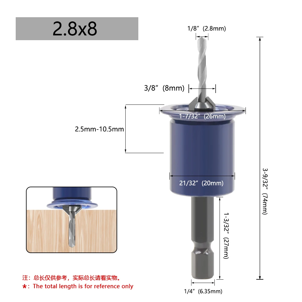 LAVIE 1pc Hex Schaft Einstellbare Begrenzung Senker Bit Router Bits Holzbearbeitung CH339H8028BL – Detail 2