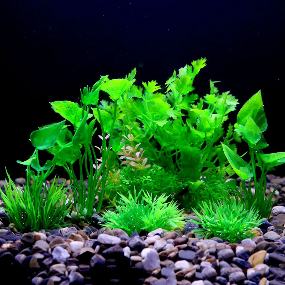 Vibrant Underwater Landscape Decoration - Green & Purple Aquatic Plants and Flowers