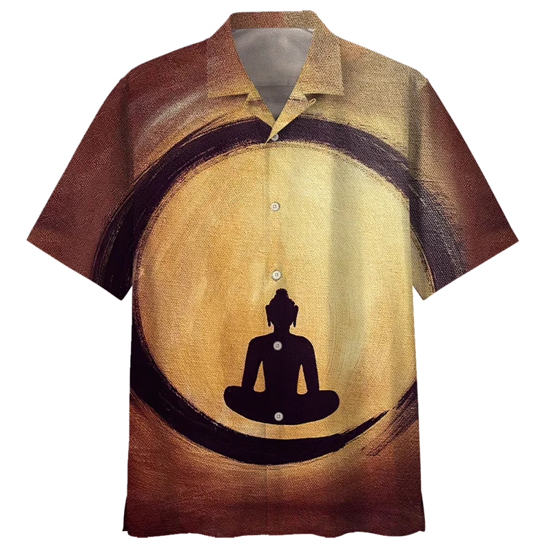 Camisa hawaiana de Buda para hombres y mujeres, blusa playera con estampado 3D de budismo, camisas de manga corta con solapa de gran tamaño y botones para verano