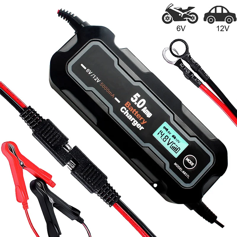 Chargeur de batterie pour véhicules 6V 12V automatique voiture moto écran  LCD