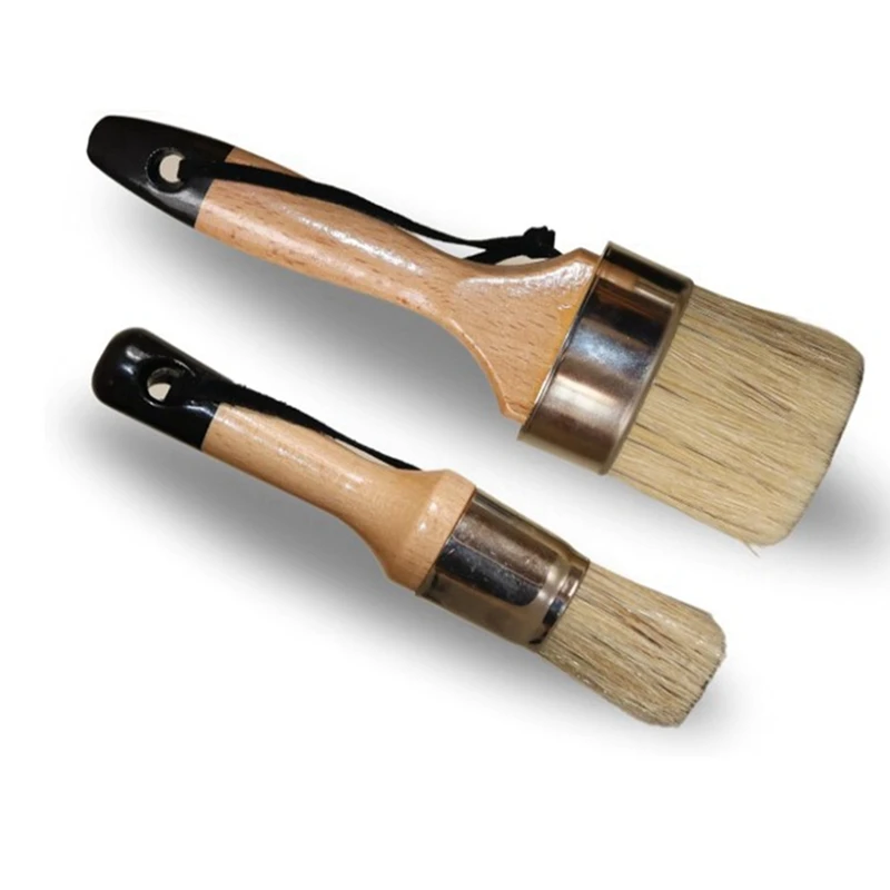 

Chalk Wax Paint Brush Kit - 2 Pcs 1 Round Paint Brush Furniture Painting 1 Oval Chalk Paint - Bristle Paint Brushes Set
