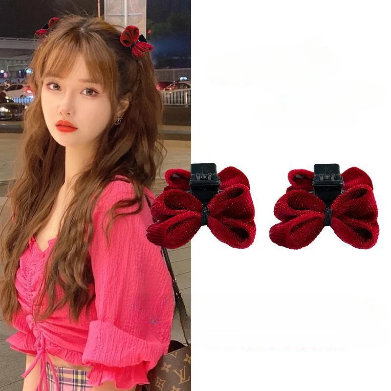 

Velvet Bow Small Grab Clip High Ponytail Sweet Bow Hairpin Cute Mini Bangs Side Clip Grip Headdress Barrettes Hair Accessories