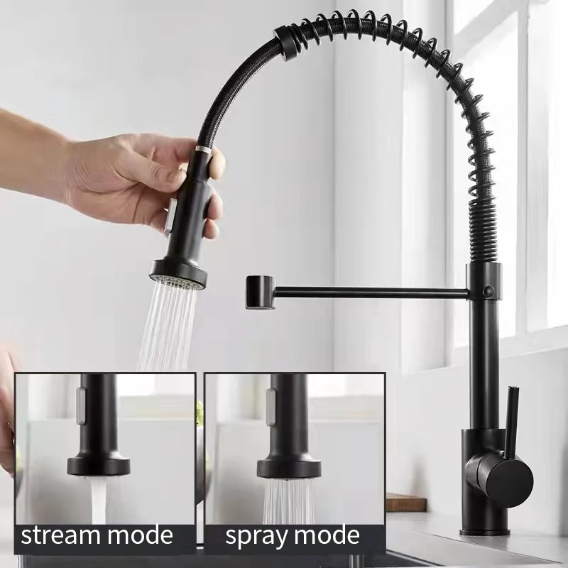 

Deck Mounted Flexible Kitchen Faucets Pull Out Mixer Tap Black Hot Cold Kitchen Faucet Spring Style with Spray Mixers Taps