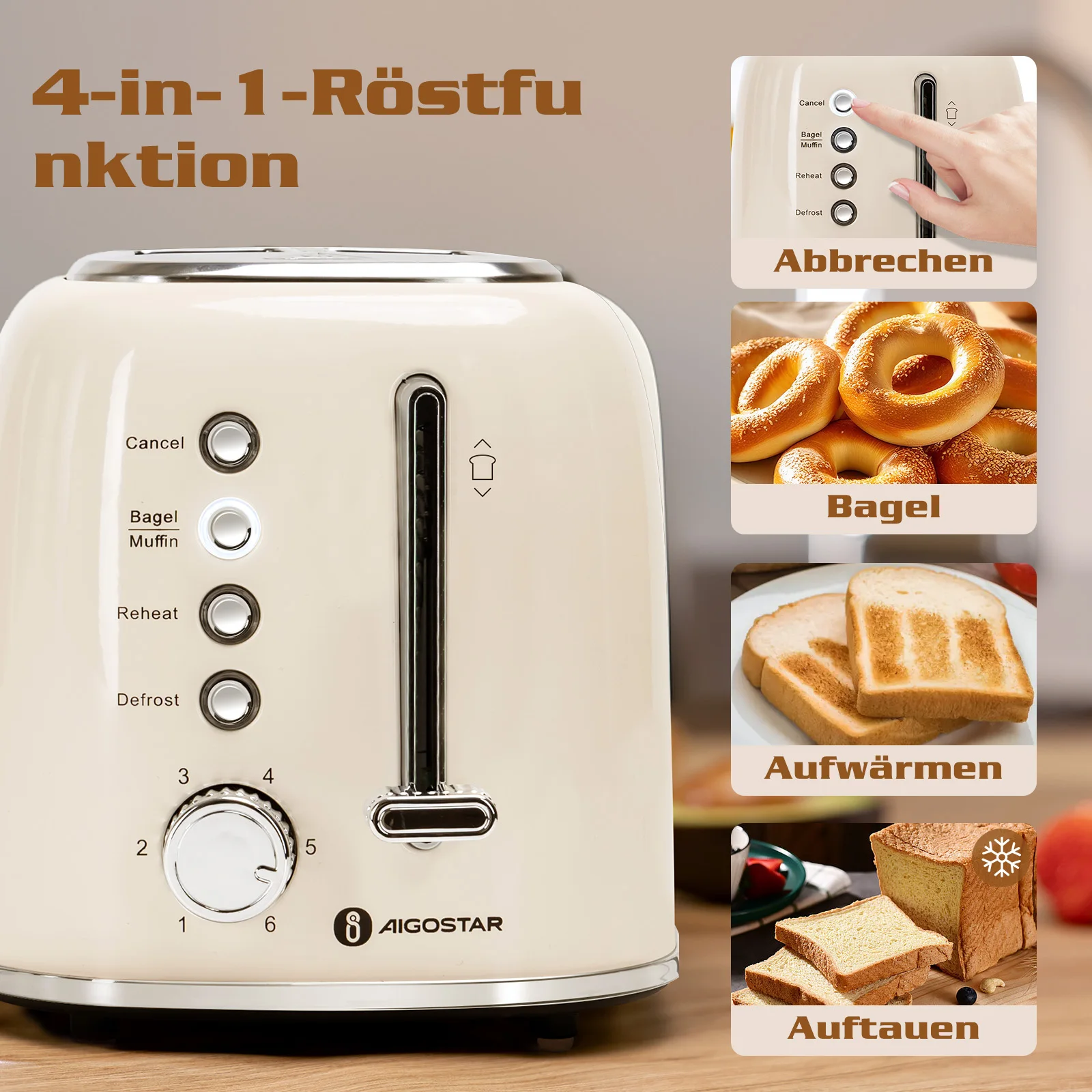 Grille-pain rétro 2 tranches crème en acier inoxydable Liv. gratuit 2 Grille-pain rétro 2 tranches crème en acier inoxydable Liv. gratuit – Image 2