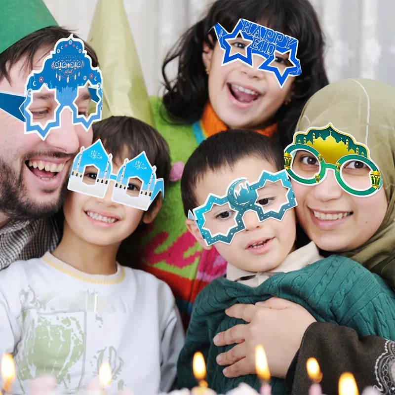 Paper Glasses EID Mubarak 2024 Ramadan Decorations For Home Islamic Muslim Photo Booth Props Gifts Eid Al Adha Party Supplies