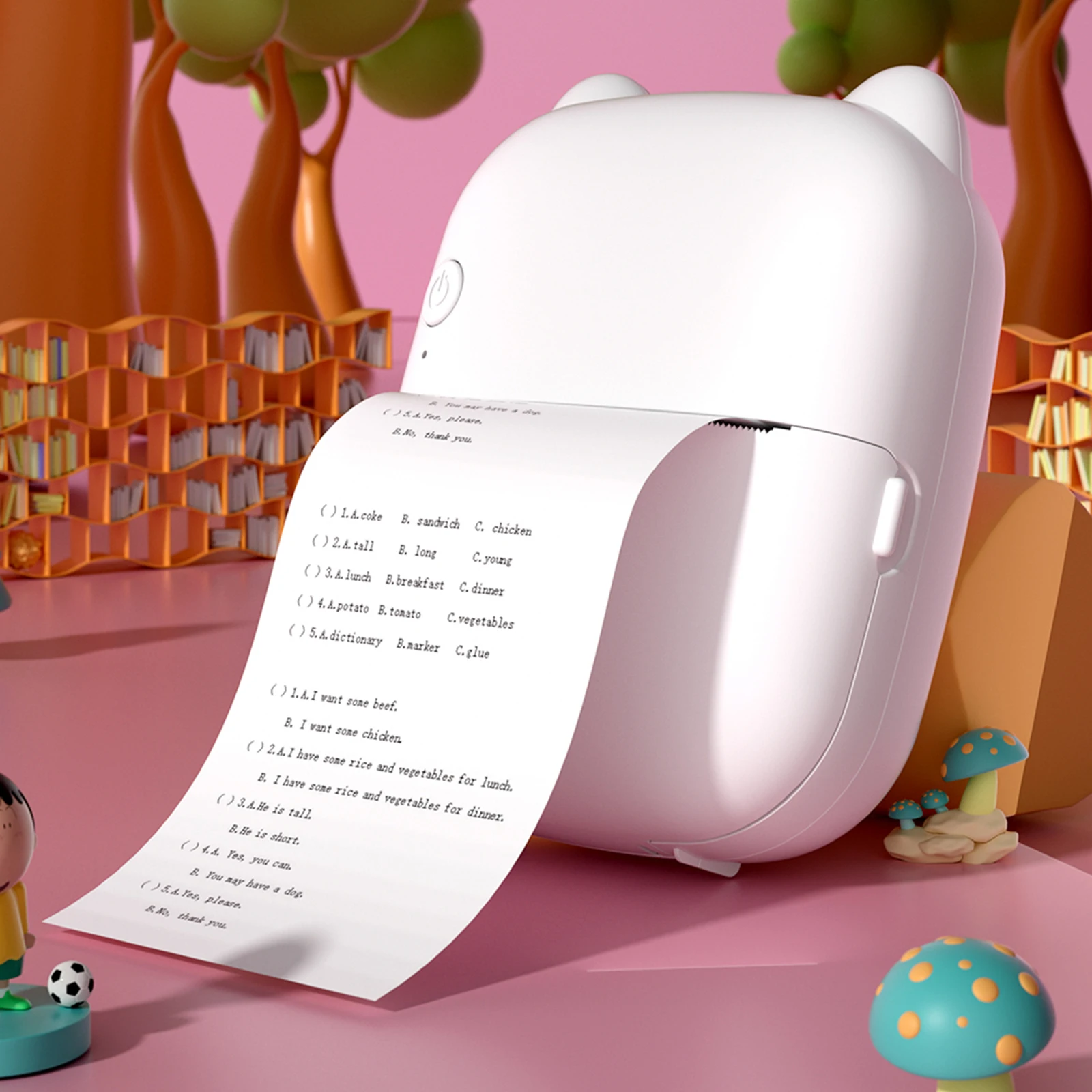 AI 포켓 프린터 미니 잉크리스 감열 프린터 (1롤 용지 포함) 영수증 라벨 스..