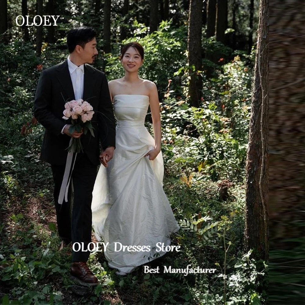 

OLOEY Simple A Line Korea Women Wedding Dresses Strapless Sweep Train Country Bridal Gowns 2023 Mariage Dress Custom Made