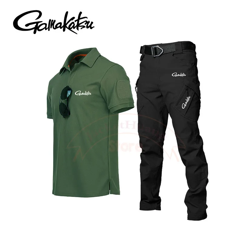 

Gamakatsu Spring and Summer Outdoor Sports Clothing Shirt Short Sleeve Camping Mountaineering Fishing Suit Set Pants