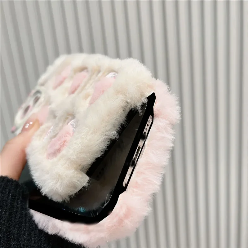 Korean Cute Love Heart Plush Warm Fluffy Phone Case For