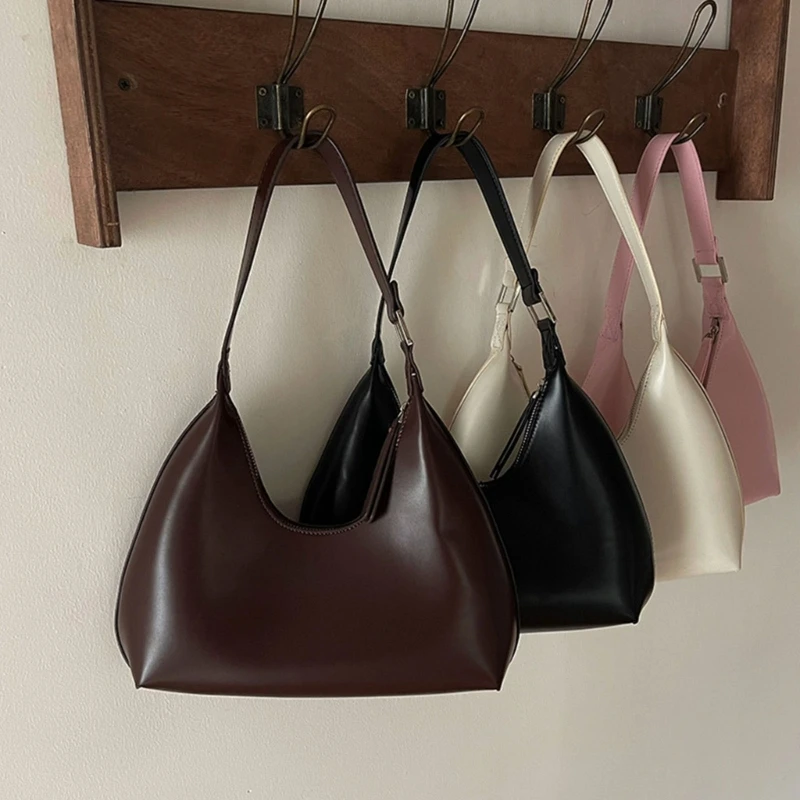 

Fashion Women Half Moon Hobo Underarm Bag Soft PU Leather Handbag Lady Solid Small Zipper All-Match Shoulder Bag for Dating Work