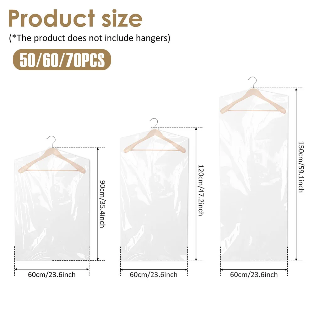 50 Housses De Vêtements Transparentes EVTSCAN – 60x100 Cm – Sacs Anti-Poussière Et Mites Pour Nettoyage à Sec