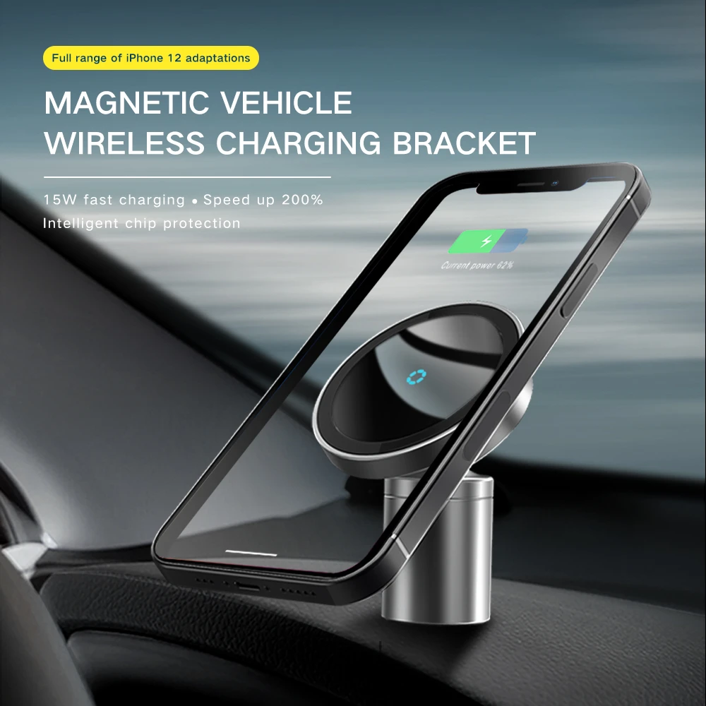 Soporte móvil magnetico de coche, Qi cargador inalámbrico de 15W para iPhone 14