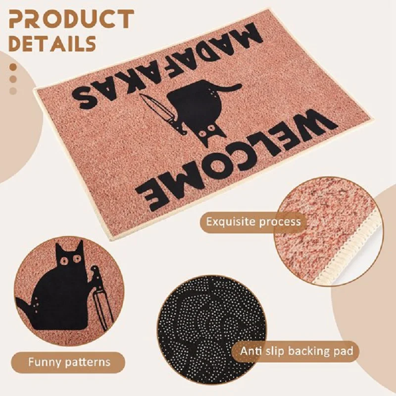 Dark Cat Welcome Madafakas Full Print Doormat Fun Doormat Home Decor Kitchen Bathroom Decor Give People Fun Gifts