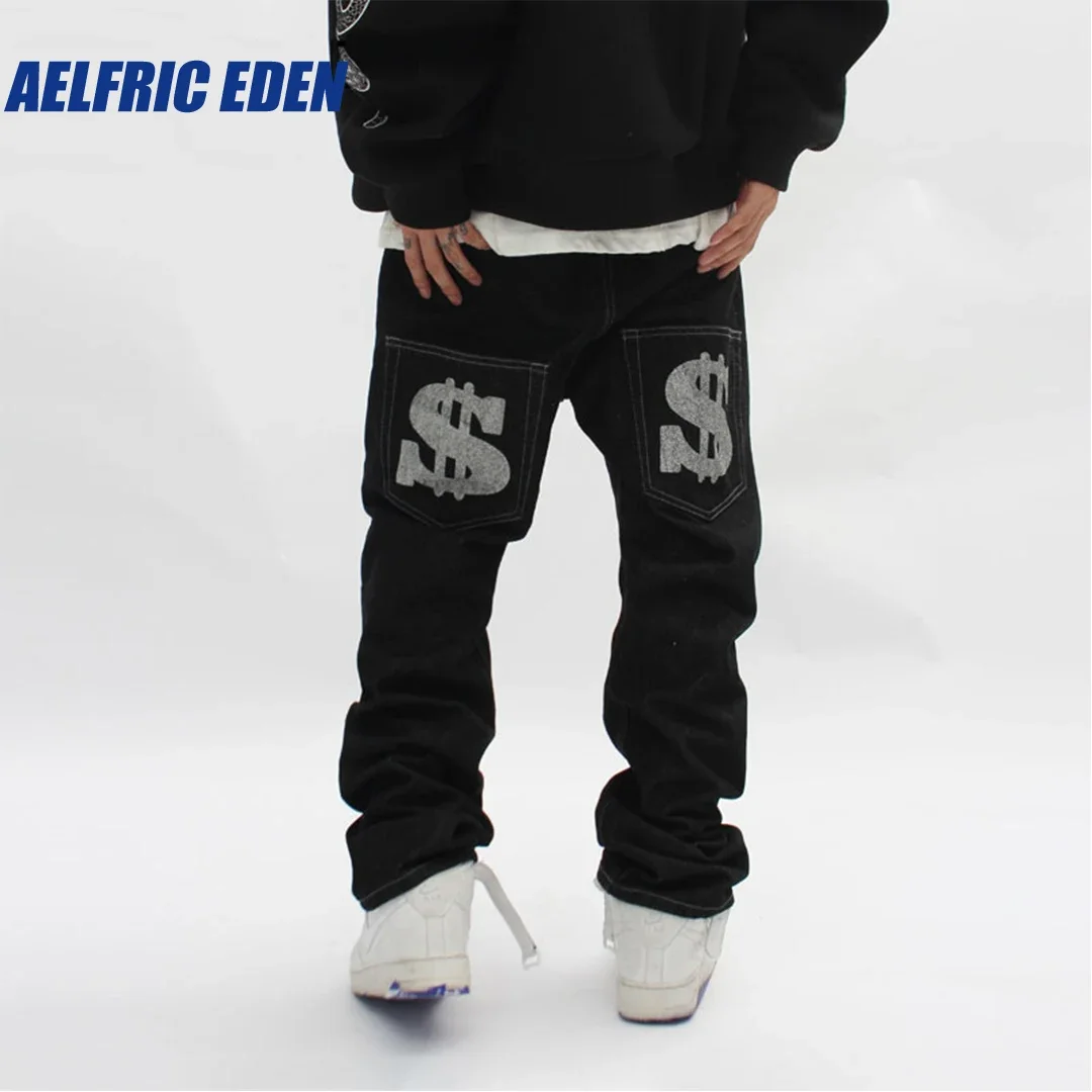 

Aelfric Eden Graphic Print Black Punk Baggy Denim Pants Hip Hop Mens Gothic Jeans Streetwear 2023 Harajuku Casual Loose Trousers