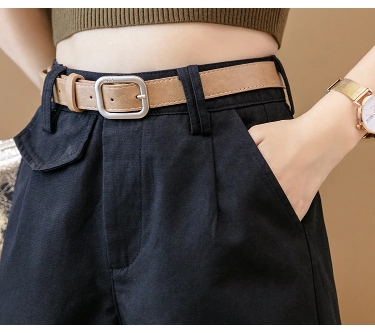 mens swim shorts 2021 Summer High Waist Shorts Women With Belt Casual Streetwear Short Feminino Loose Wide Leg Bermuda Femme Khaki Black Shorts high waisted shorts