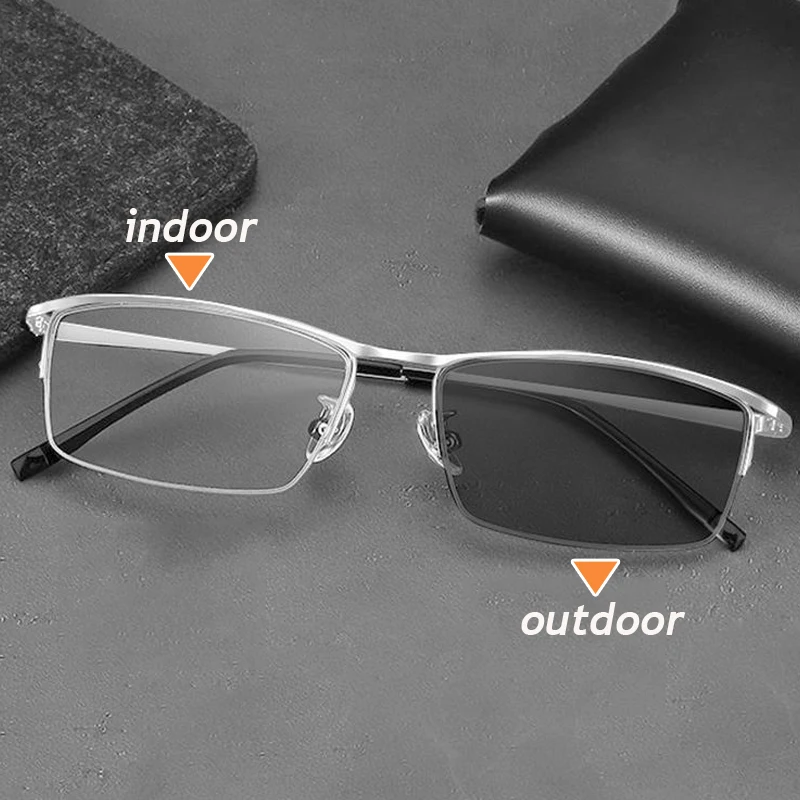 Vintage Business Half Frame Photochromic Myopia Glasses Metal Near Sight Eyeglasses Finished Minus Eyewear Diopter 0 To -6.0 3
