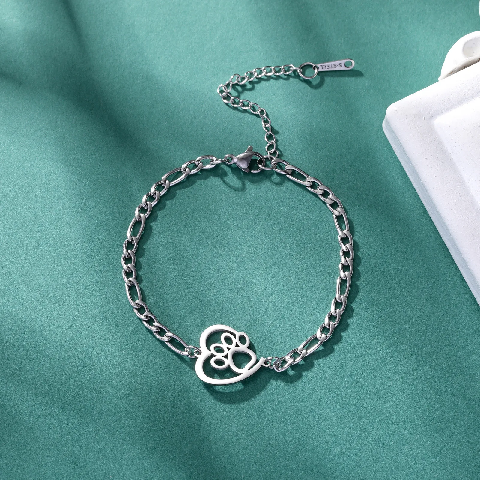 Cute Cat Paw Heart Charm Bracelet for Women & Men of Stainless Steel - PeticaDeals
