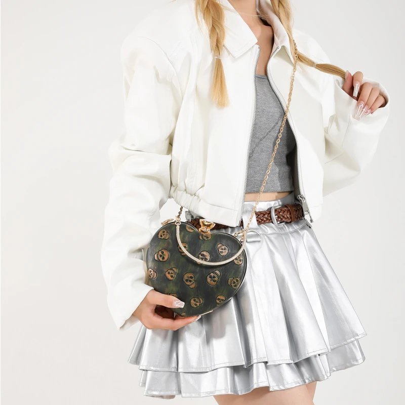 Acrylic Heart Shape Skeleton Evening Clutch Purse Creative Skull Clutch Bag Halloween Themed Handbag Trendy Evening Bag