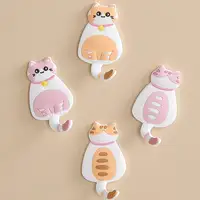 Creative Cute Cartoon Animal Cat Self-adhesive Hooks for Clothes Hat Scarf Key Holders Rack Home Decoration Wall Shlef Hanger 1