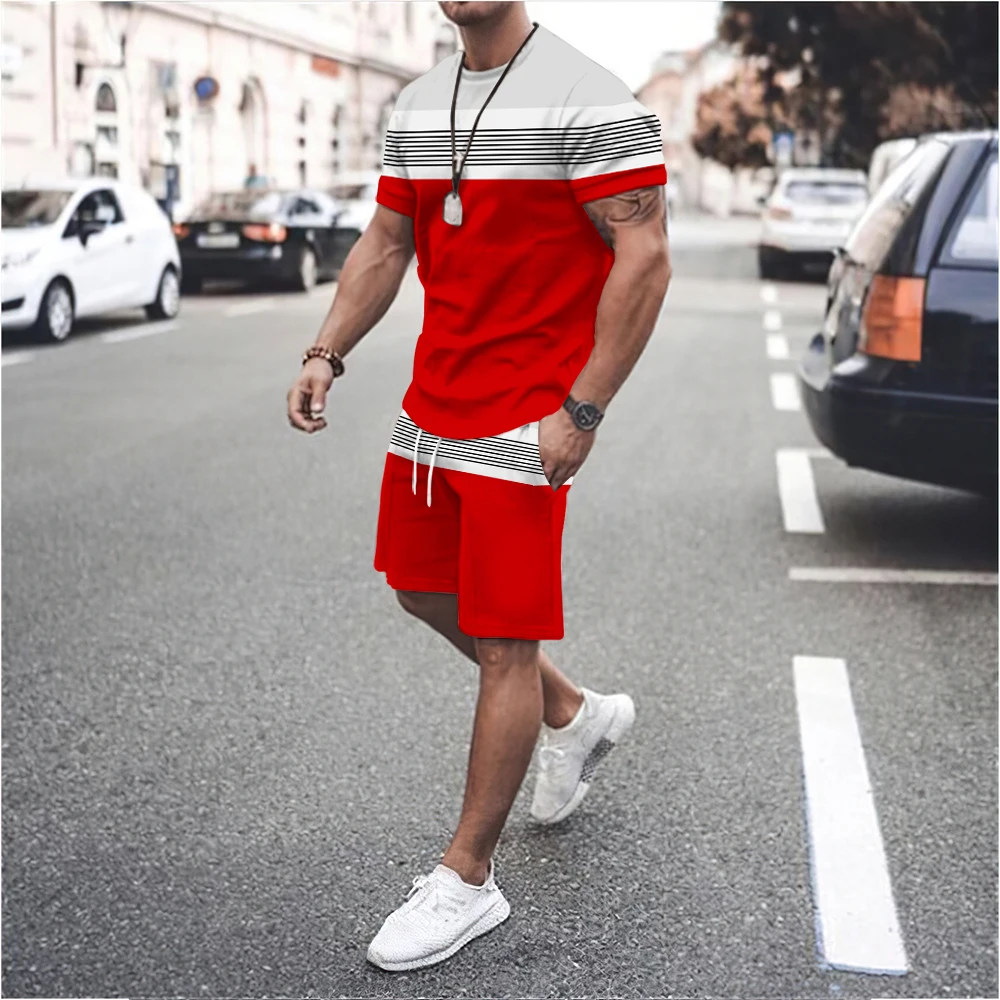 Men's Summer Striped Style Tracksuit New Casual T-Shirt Suit Shorts Sports Outdoor Streetwear Jogging Sets O-Neck Trend Clothing men clothing 2 piece outfit suit summer sets outfitstracksuit set men oversized tshirt jogging set men tracksuit 2 piece set