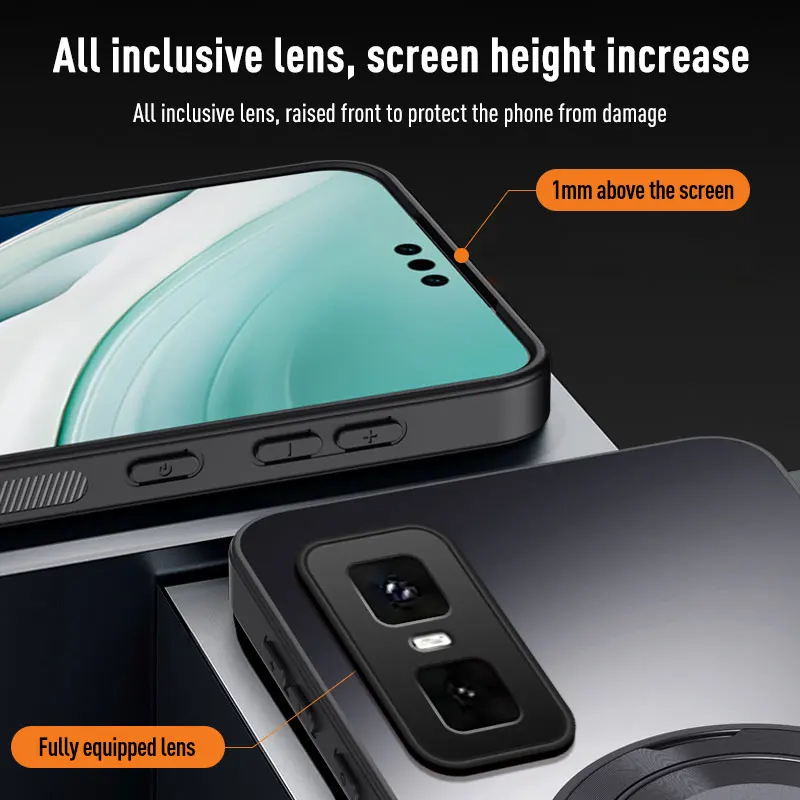 Magnetic Holder Case - Matte Skin-Feel with Lens Protection, Hard Back Cover