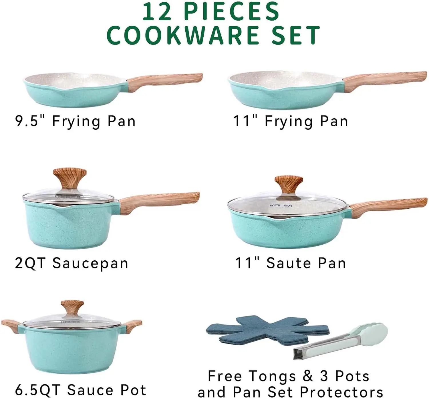 12-Piece Kitchenware Pots and Pans Set Granite Coating,Includes Frying Pans,Deep Frying pans 2