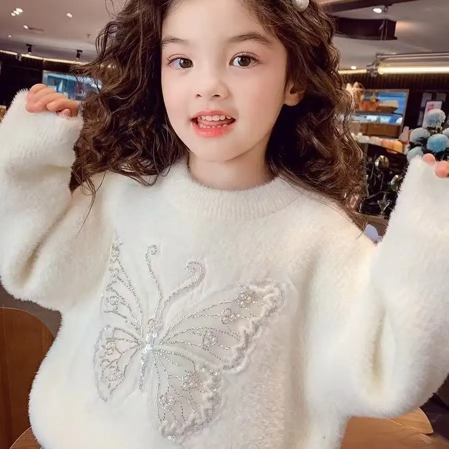 2026년 신상 여아 겨울 두꺼운 플리스 안감 니트 스웨터 트렌디 따뜻하고 편안한 패셔너블한 이너웨어 상의