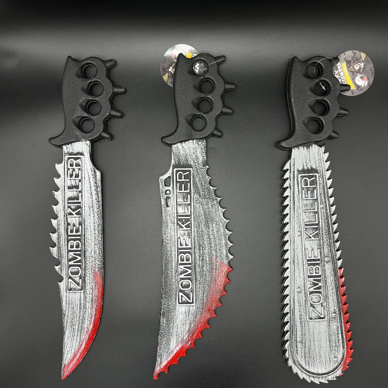 Halloween Bloody Chainsaw Machete Plastic Chainsaw Toy with Blood Stains Role Playing Photo Props Halloween Party Decorations