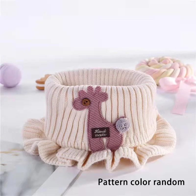 New Baby Knitted Scarf Cartoon Wool Giraffe Ruffle Neck Warmer Girls Kids Accessories Collar Circle Outdoor Winter Warm Scarves