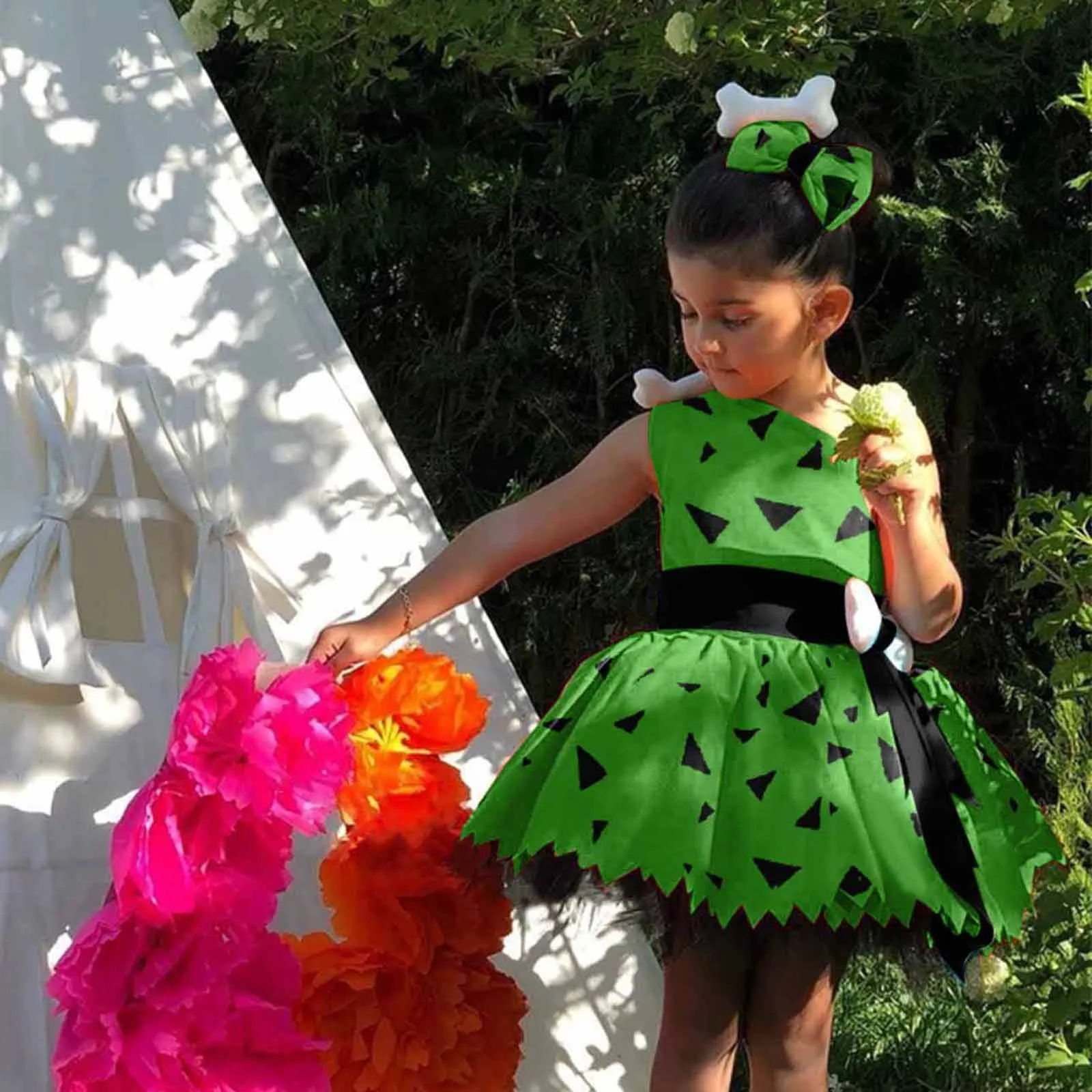 Elegant Girls Halloween Dress Toddler Kids Caveman Costume Dog Bones Historical Cavegirl Mesh Tulle Princess Dress Party Outfits girls dress princess costume kids clothes
