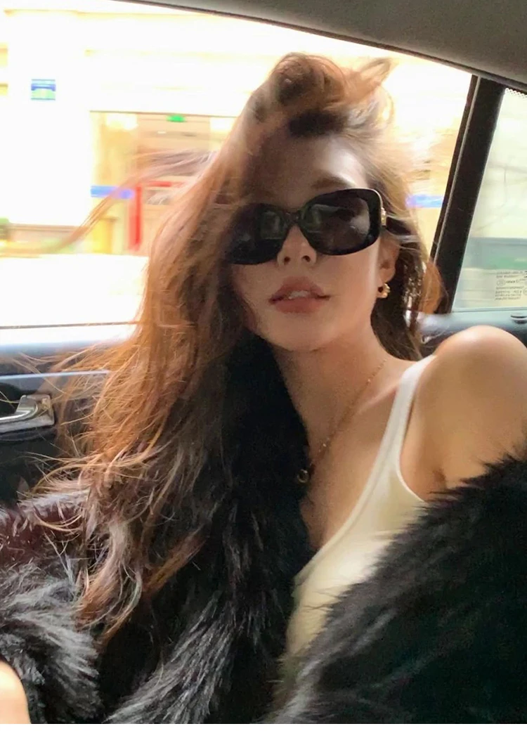 여성용 아메리칸 레트로 스퀘어 대형 프레임 선글라스, 2024 스퀘어 라운드 페이스 선글라스, UV 차단, 고급 감각, 신제품
