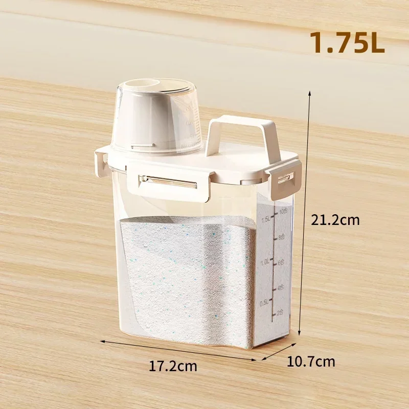 צנצנת אחסון נוזלי כביסה אטומה ניידת עם כוס מדידה לכביסה נוחה ויעילה