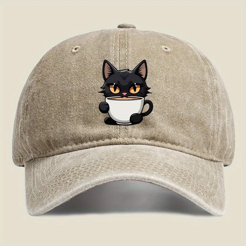 Unisex Retro Baseball Cap with Cute Cat Design for Outdoor