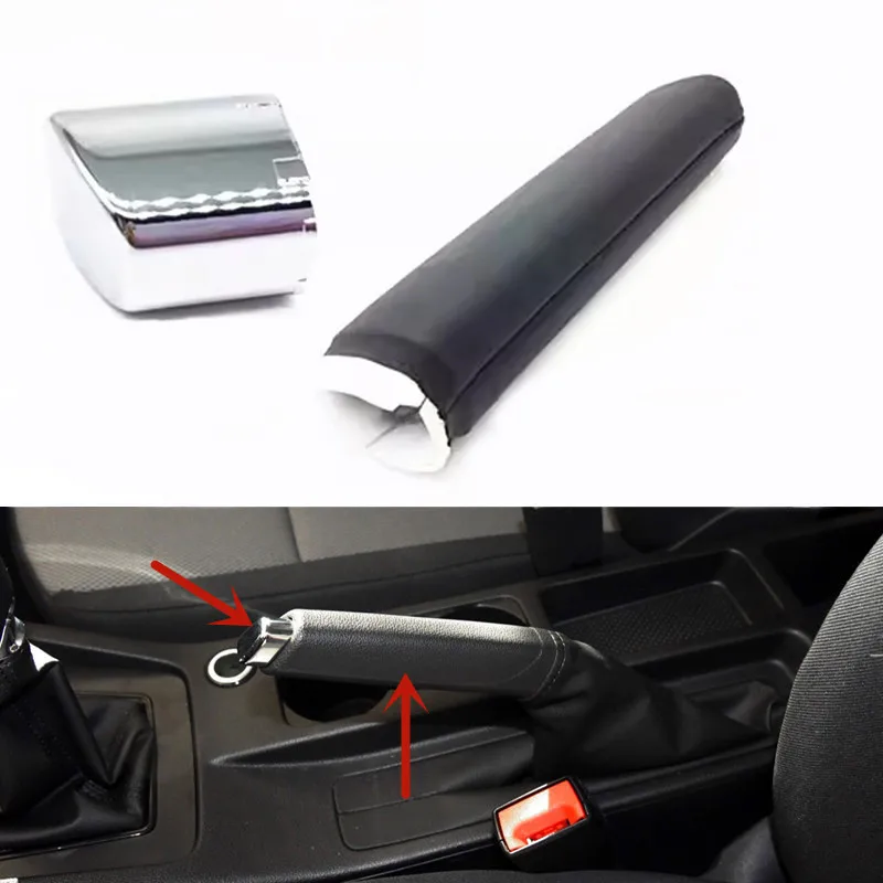 Car Gear Handbrake Handle Leather Cover Plating Button Trim For Skoda Karoq Octavia A5 A7 2015 -