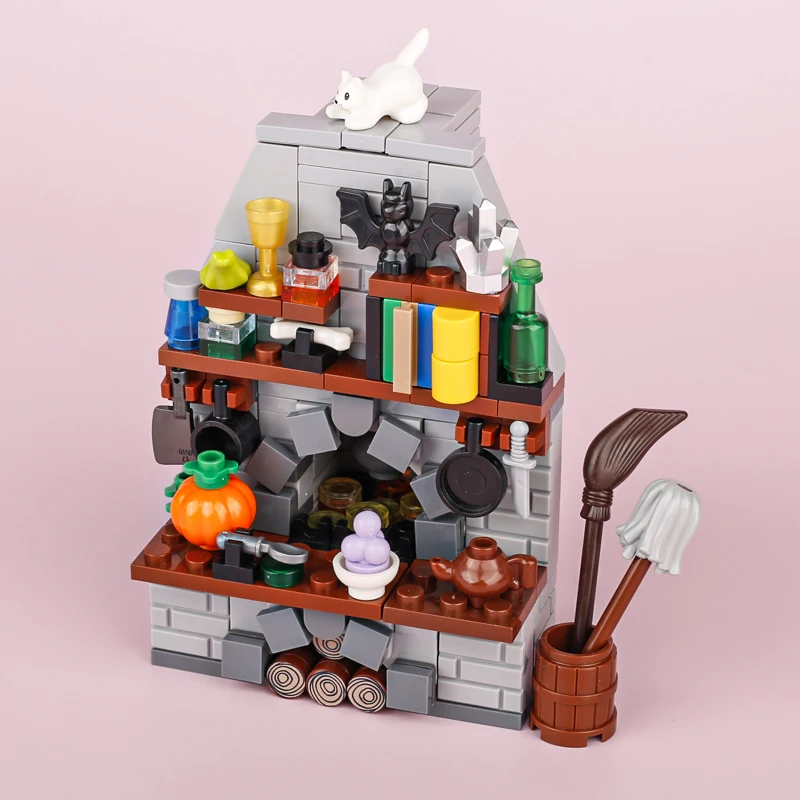 Medieval Military Building Blocks City Halloween MOC Bricks Pumpkin Building Blocks Street View Piano Tombstone Skeleton Ghost Bat Snake Accessories Bricks Toy