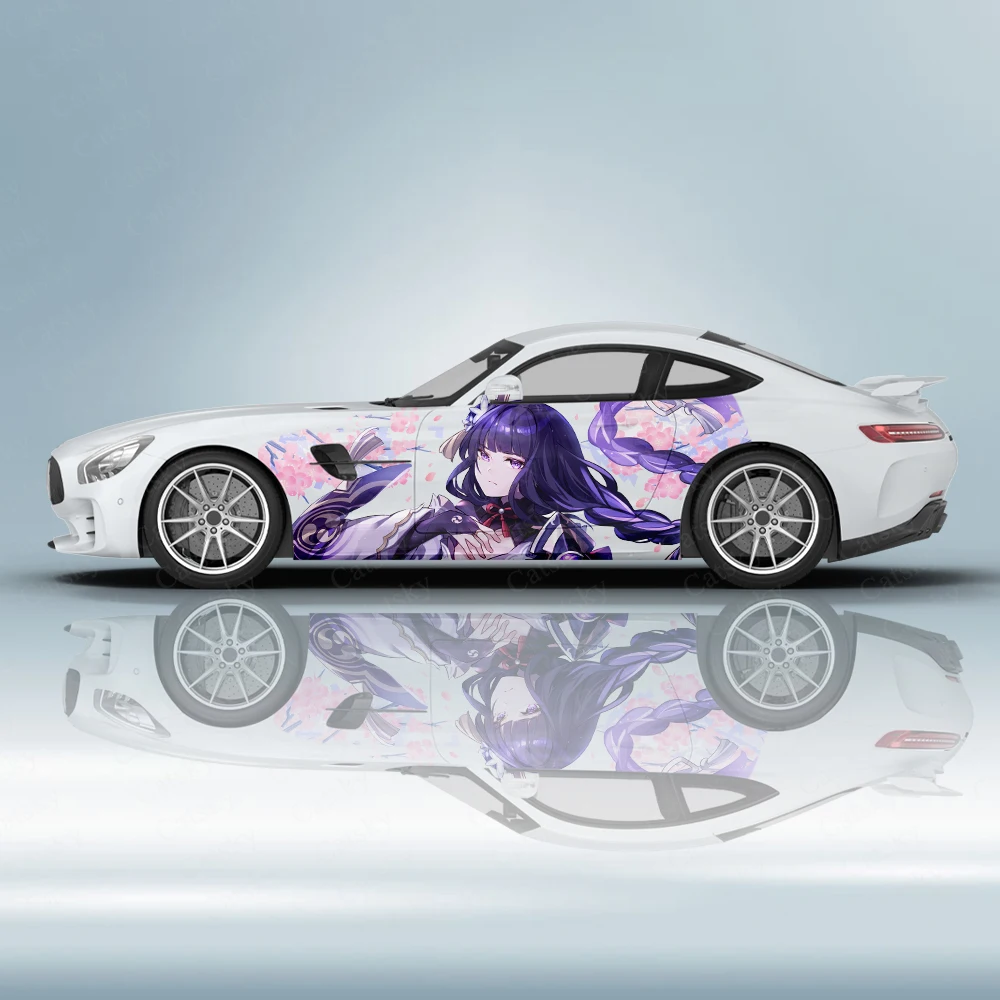 

Genshin Impact Raiden Shogun car side graphic sticker anime vinyl pattern girl car parts cartoon sticker decal