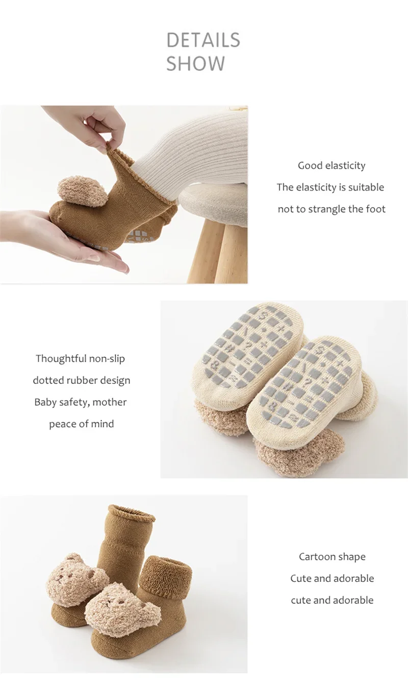 Description Picture 4 of itemCute Cartoon Animal Baby Socks for Boy Girl Winter Soft Cotton Bear Anti Slip Soled Newborn Toddler Sock Kids THhicken Socken