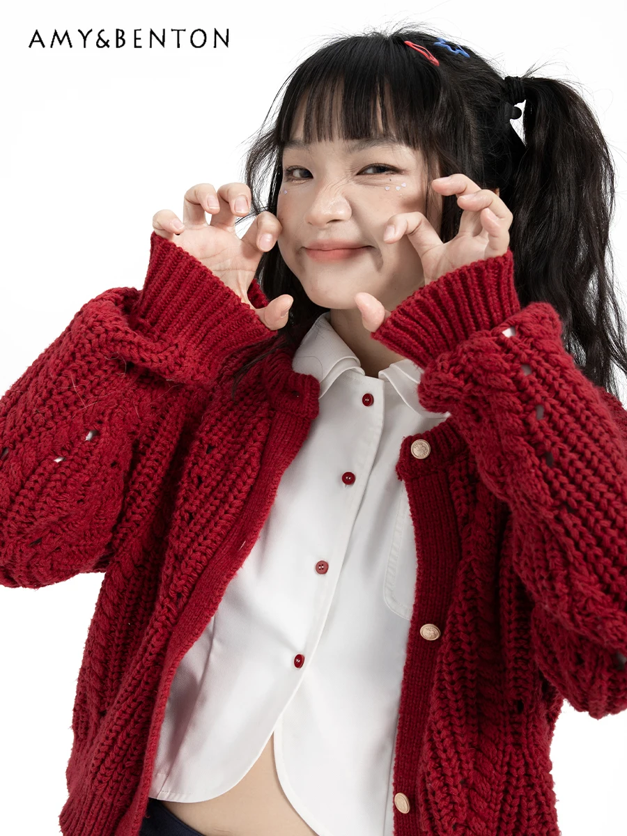 

Japanese Sweet Short Long-Sleeved Knitted Cardigan Women Autumn Winter New Lolita Pure Color All-Match Cardigan Cute Sweater