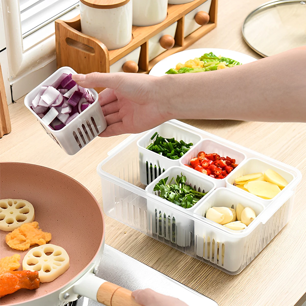 Refrigerator Storage Box 6/8 Grids Food Vegetable Fruit Storage Box Scallion Preservation Box Kitchen Divided Storage Container 4