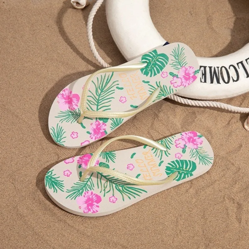 Women's Flip Flops for Beach Vacation, Fashion Candy Colored Casual Beach Flip-Flops, Ladies's Flowers Slippers for Outdoor Wear