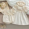 Summer Baby Bodysuit Sisters Dress Flower Embroidery Dress Infant Girls Baby Rompers Toddler Outfit Family Sister Dress Outfits 1