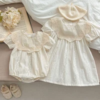 Summer Baby Bodysuit Sisters Dress Flower Embroidery Dress Infant Girls Baby Rompers Toddler Outfit Family Sister Dress Outfits 1
