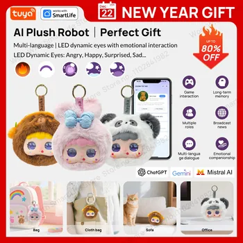 Robot peluche Tuya Smart AI con occhi LED e controllo vocale, giocattolo intelligente interattivo USB ricaricabile compagno per regali per bambini/casa intelligente