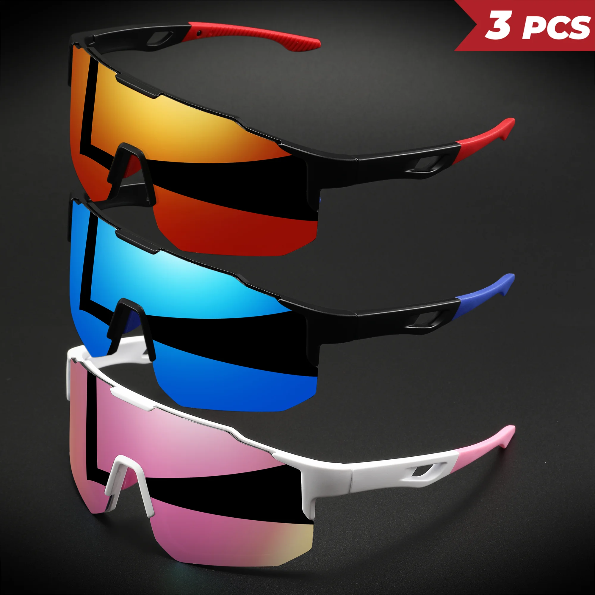 3 Stück übergroße, farbenfrohe Sport-Sonnenbrille – umlaufendes Design, UV400, Unisex, bequeme Passform für Radfahren, Wandern und Outdoor