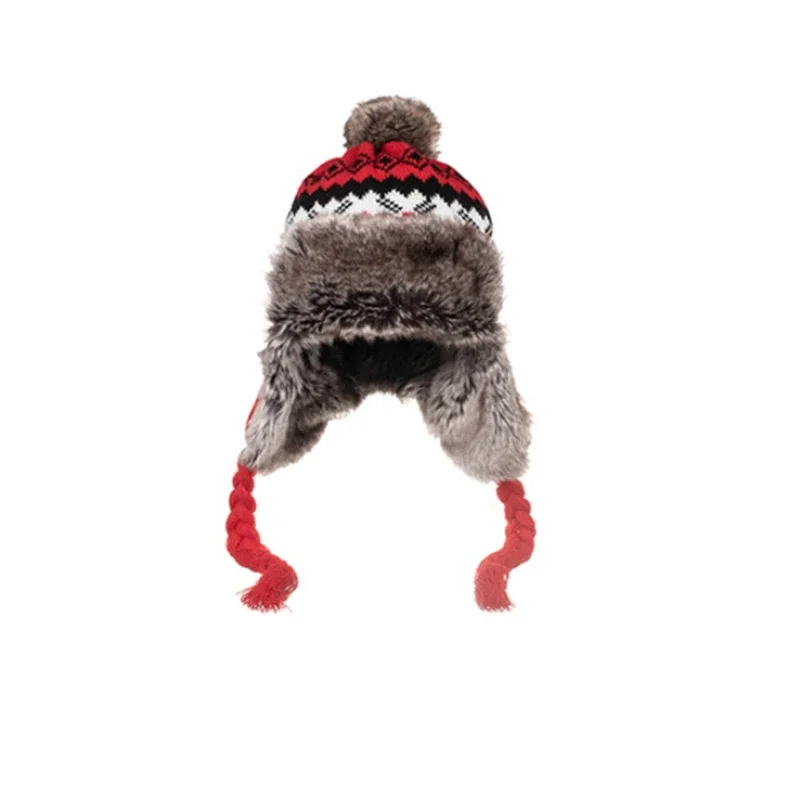 New Winter Hat Bomber Cap Hat Women Men Warm Snow With Fur Pompom Windproof Knitting Earflap Trapper Girl Outdoor Cap Gift