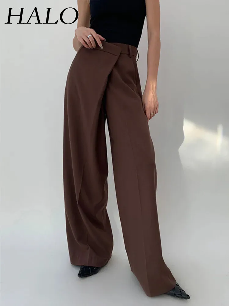 

HALO Irregular Waistband Wide Leg Pants With A Sense Of Design Temperament Solid Color Leg Length Versatile Casual Pants HL570