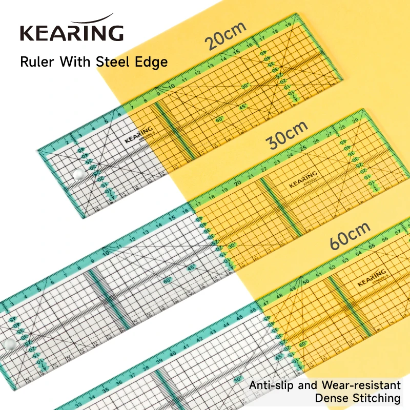 

Kearing Patchwork Quilting Ruler with Metal Edge 20/30/60cm Acrylic Straight Ruler for Cutting & Measuring Sewing Supplies